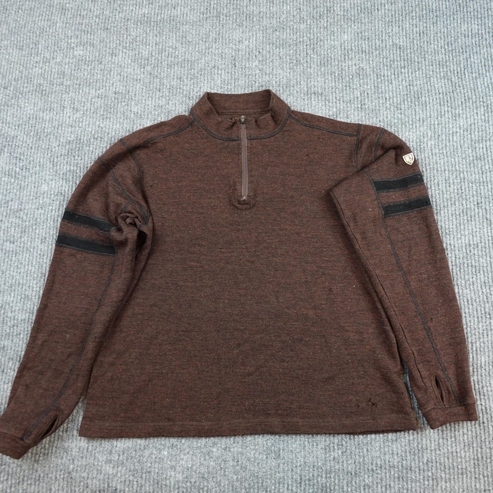 Kuhl Merino Wool 1/4 Zip Pullover Mens Large Brown Long Sleeve Thermal Hiking